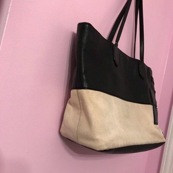 Tory Burch Black and Cream Canvas Market Tote Bag - Picture 7 of 10